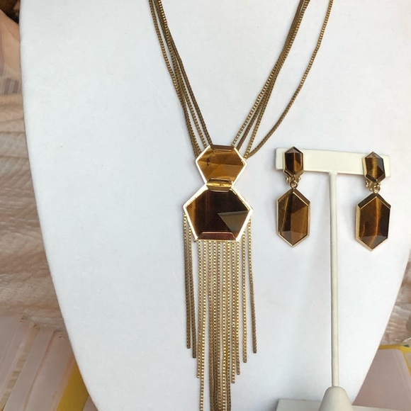 REDUCED Vincent Camuto Tigers Eye Gemstones Fancy Cut Gold Chain Necklace - Picture 8 of 8